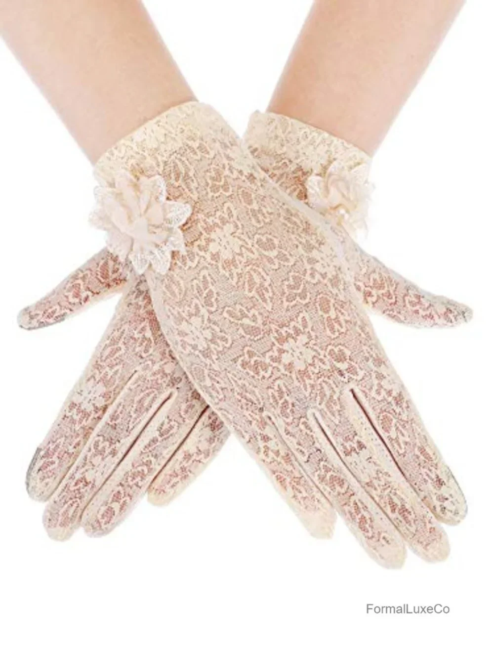 Fingerless Lace Gloves Floral Short Tea Party Wedding Elbow Length Nylon Spandex